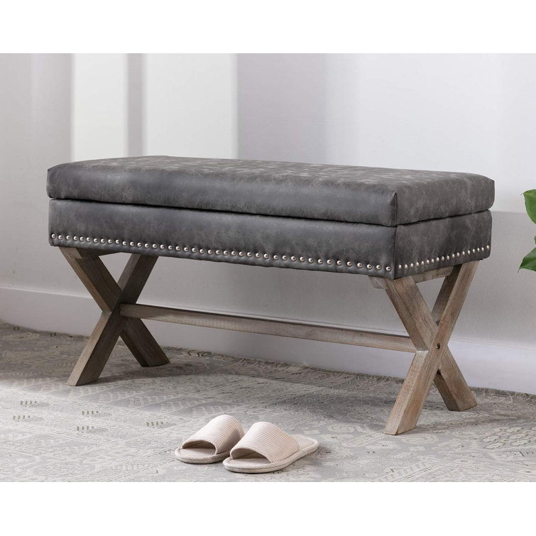 Rosalind Wheeler Leather Upholstered Storage Entry Bench, 36" Bedroom